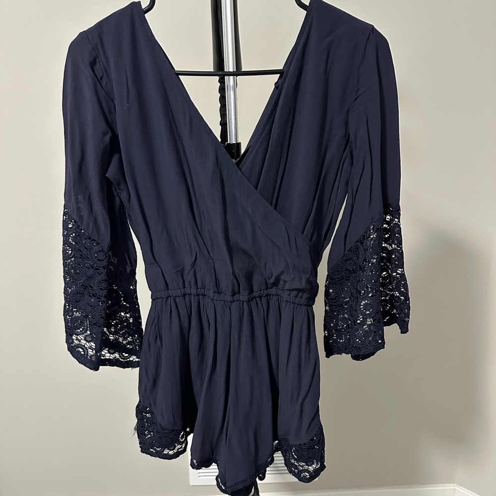 Women’s Navy Blue Lace Detail Romper - Abercrombie and Fitch XS Petite